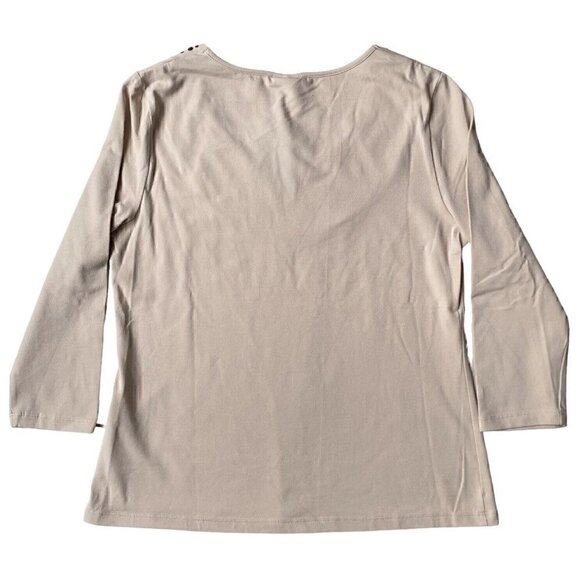 V-Neck Copper Sequins Detail Embellishment Tan 3/4 Sleeve Top Women’s S COASTAL - Picture 6 of 10